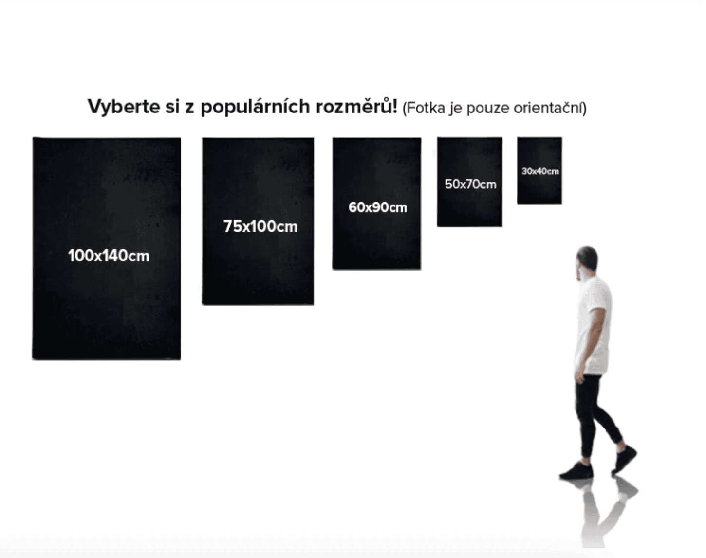 Různé velikosti obrazů na míru s hvězdnou mapou souhvězdí, text vyzývá k výběru populárních rozměrů pro vaše potřeby.